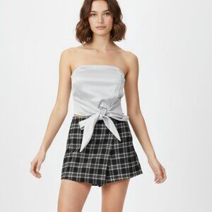 Women's Tube Top Bandeau Tie up front Cropped sleeveless Satin White Small